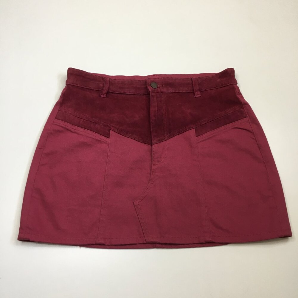DL1961 Berry GEORGIA Lamb Leather Suede Insert Logo Hardware Denim Skirt